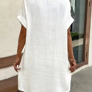 Alternative view of Casual Linen Shirt Dress with Short Sleeves and Pockets