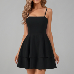 Alternative view of Chic Tiered Ruffle Mini Dress with Spaghetti Straps and Square Neckline