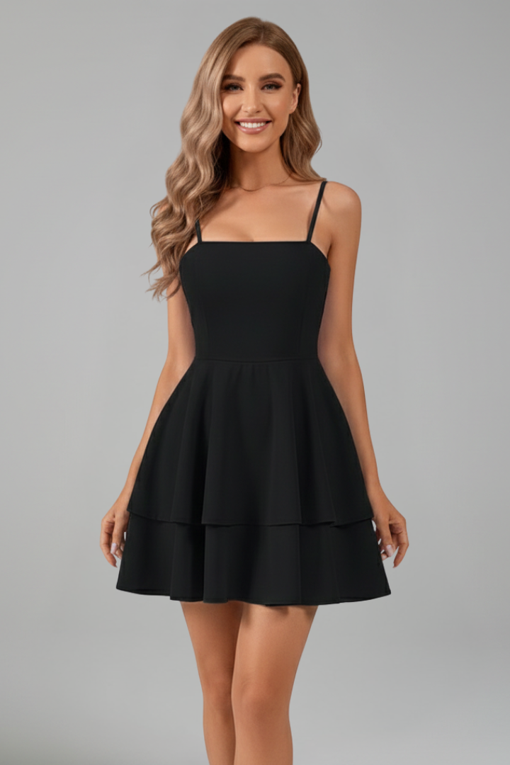 Chic Tiered Ruffle Mini Dress with Spaghetti Straps and Square Neckline - Image 2