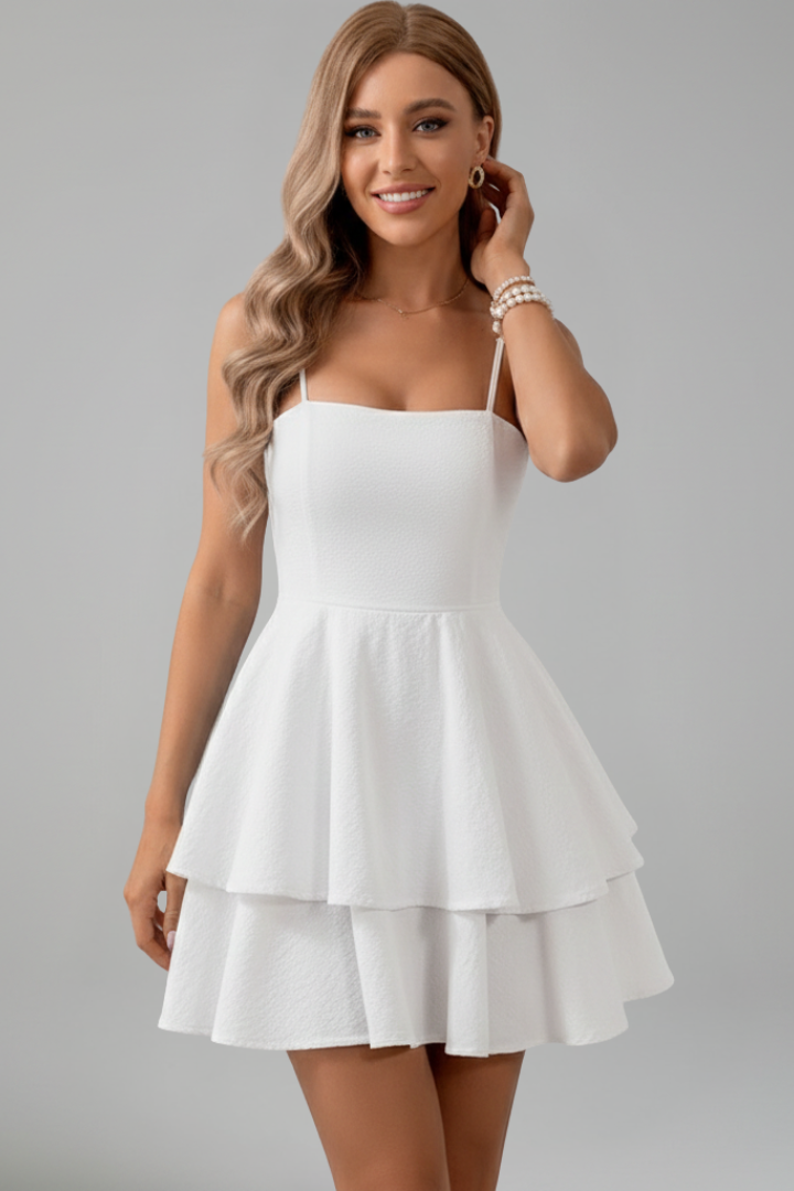 Chic Tiered Ruffle Mini Dress with Spaghetti Straps and Square Neckline - Image 3