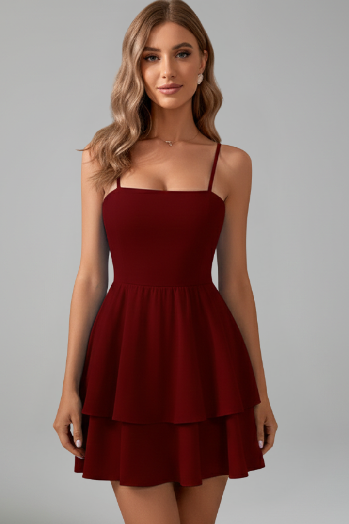 Chic Tiered Ruffle Mini Dress with Spaghetti Straps and Square Neckline - Image 4