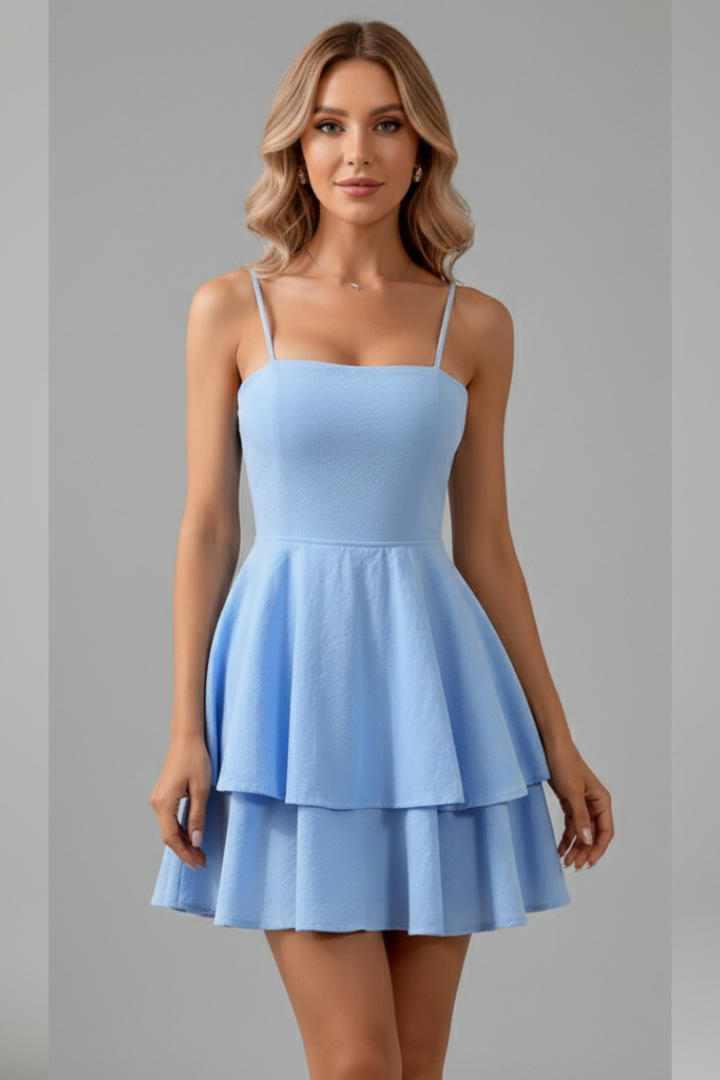 Chic Tiered Ruffle Mini Dress with Spaghetti Straps and Square Neckline - Image 5