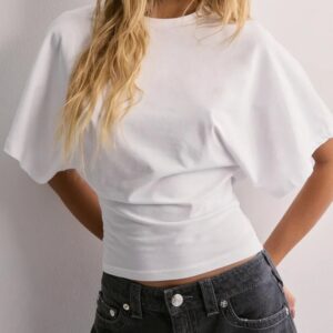 Cropped Top with Wide Cape Sleeves and Fitted Waist