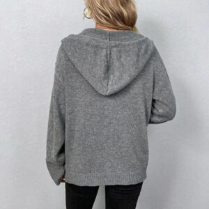 Alternative view of Relaxed Hooded Knit Cardigan with Large Button Closure