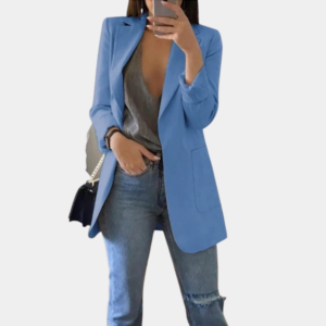 Alternative view of Longline Open Front Blazer with Notch Lapels and Side Pockets