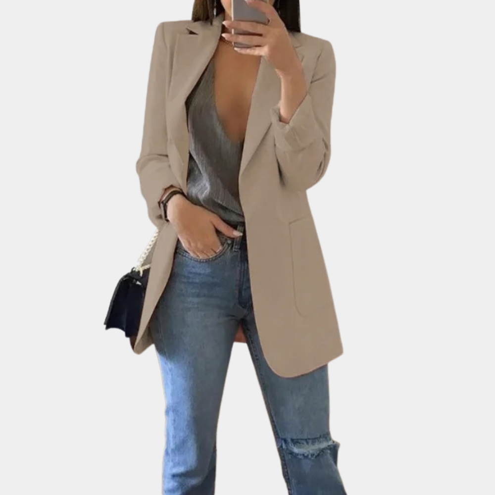 Longline Open Front Blazer with Notch Lapels and Side Pockets - Image 4