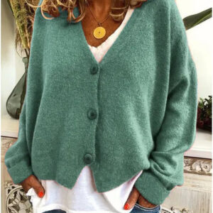 Relaxed Soft Knit Cardigan with V-Neckline