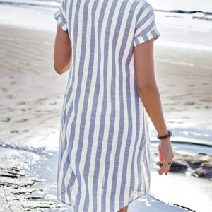 Alternative view of Striped Linen Shirt Dress with Button-Up Front and Short Sleeves