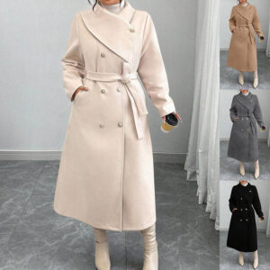 New Winter Womens Double-breasted Wool Coat With An Asymmetrical Collar