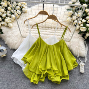 Womens Solid-color Versatile Loose-fit Sleeveless Chiffon Camisole