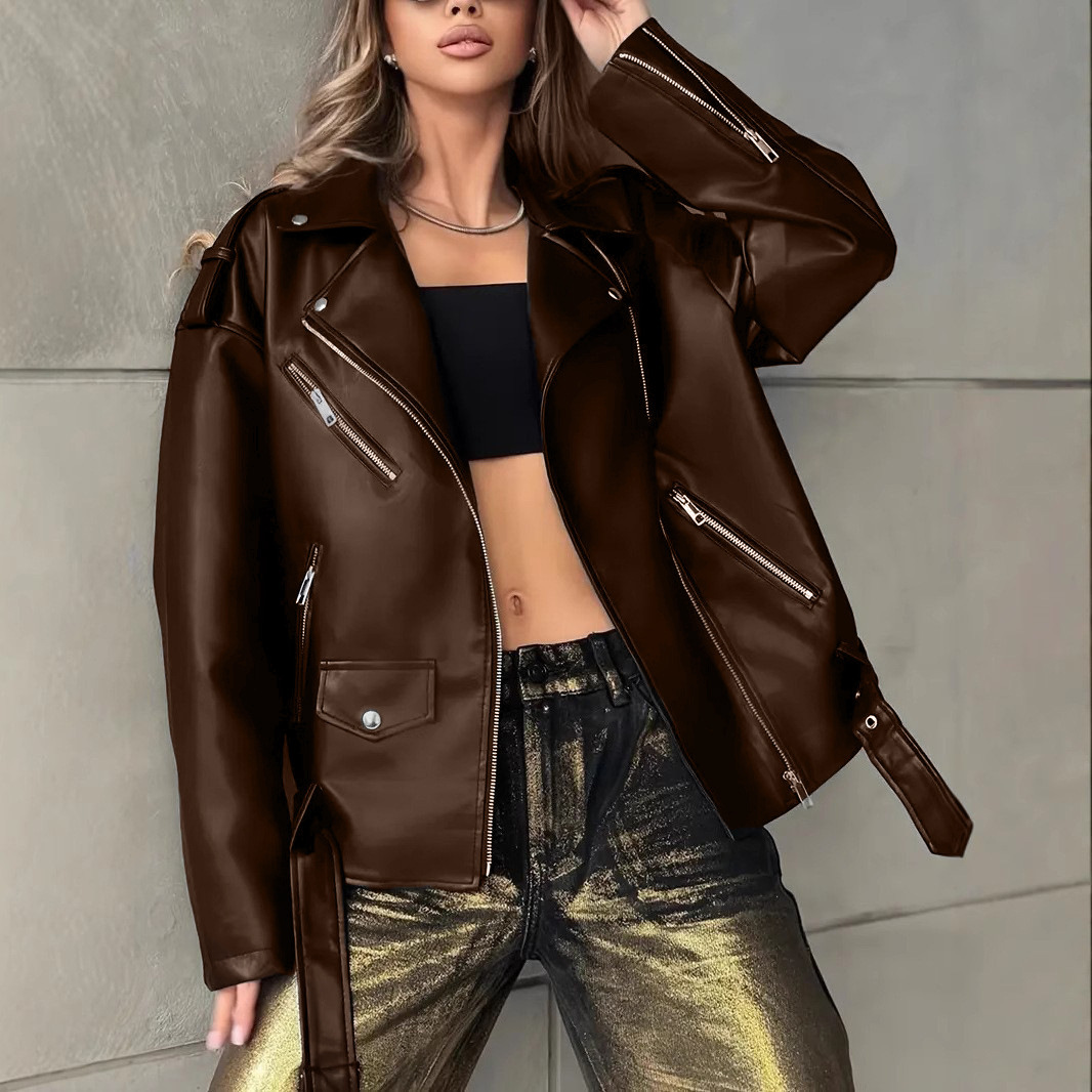 Leather Biker Jacket For Women Boyfriend-Style - Image 7