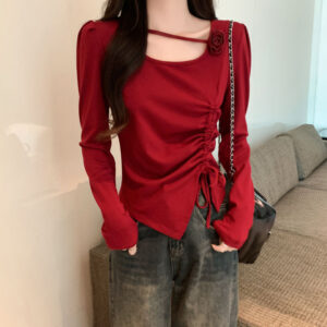 Alternative view of Drawstring-waist, Figure-flattering, Asymmetrical Cropped Top