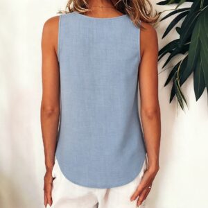 Alternative view of Asymmetric Side-button Placket Round-neck Comfortable Casual Top