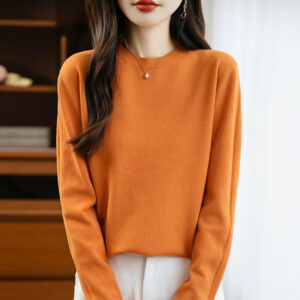 Womens Round-neck Pullover Sweater Seamless Wool Knit Suitable