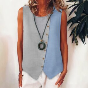 Asymmetric Side-button Placket Round-neck Comfortable Casual Top