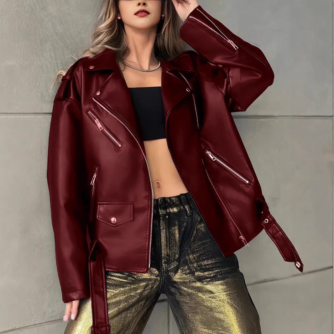 Leather Biker Jacket For Women Boyfriend-Style - Image 2