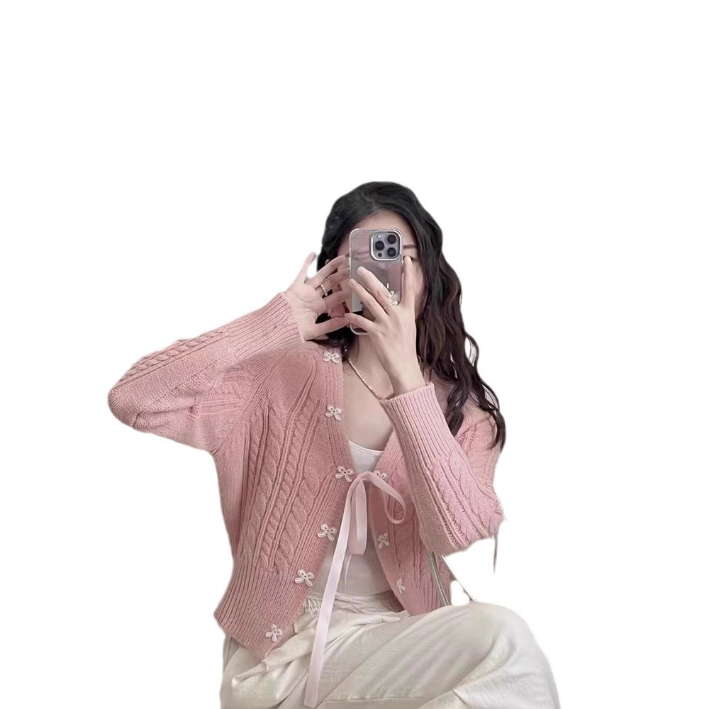 Bow-knot Knitted Cardigan Womens Sweater Coat - Image 5