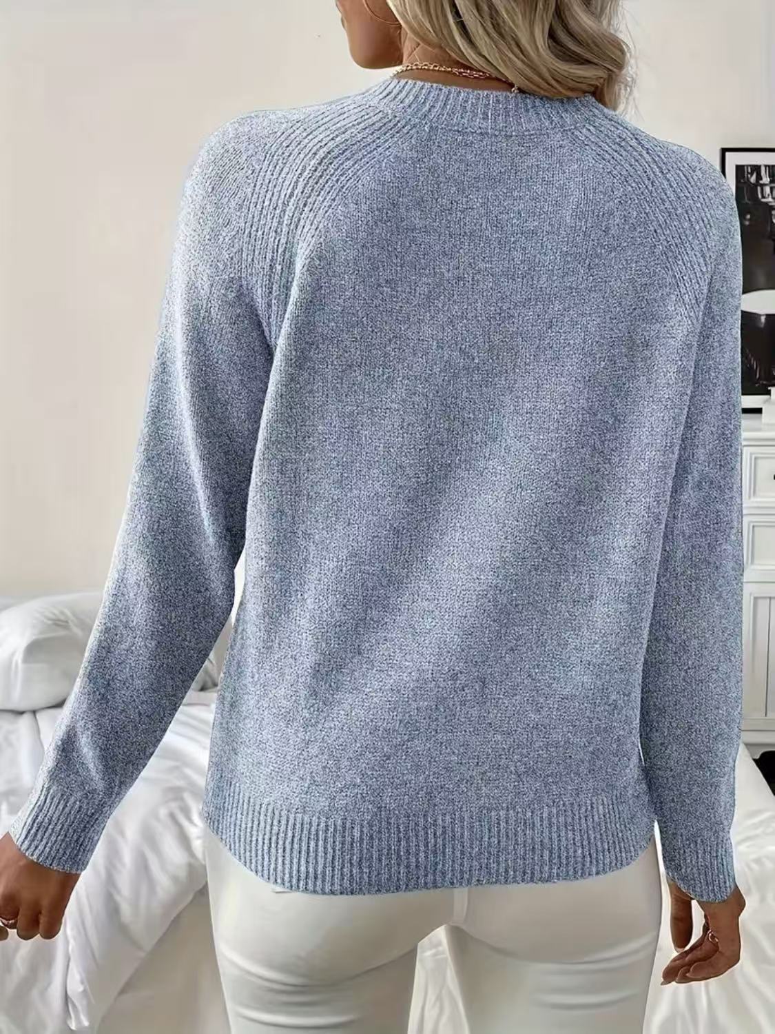 Womens Relaxed-fit Crew-neck Knit Sweater - Image 4