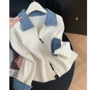 Alternative view of Retro Denim Panel Knit Cardigan