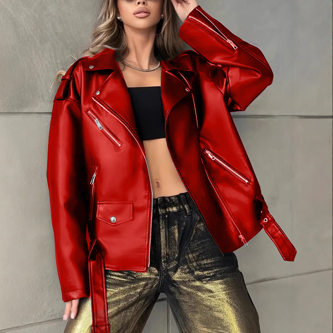 Leather Biker Jacket For Women Boyfriend-Style - Image 9