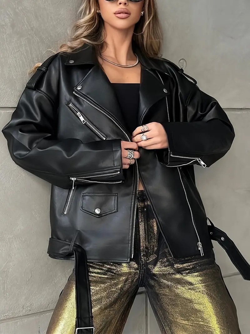Leather Biker Jacket For Women Boyfriend-Style - Image 6