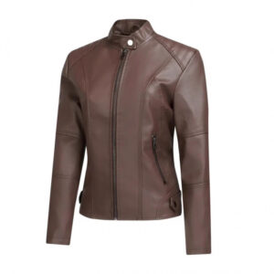 Alternative view of Womens Fashionable Short Washed-leather Zip-up Jacket