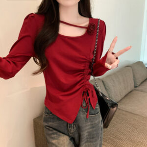 Drawstring-waist, Figure-flattering, Asymmetrical Cropped Top